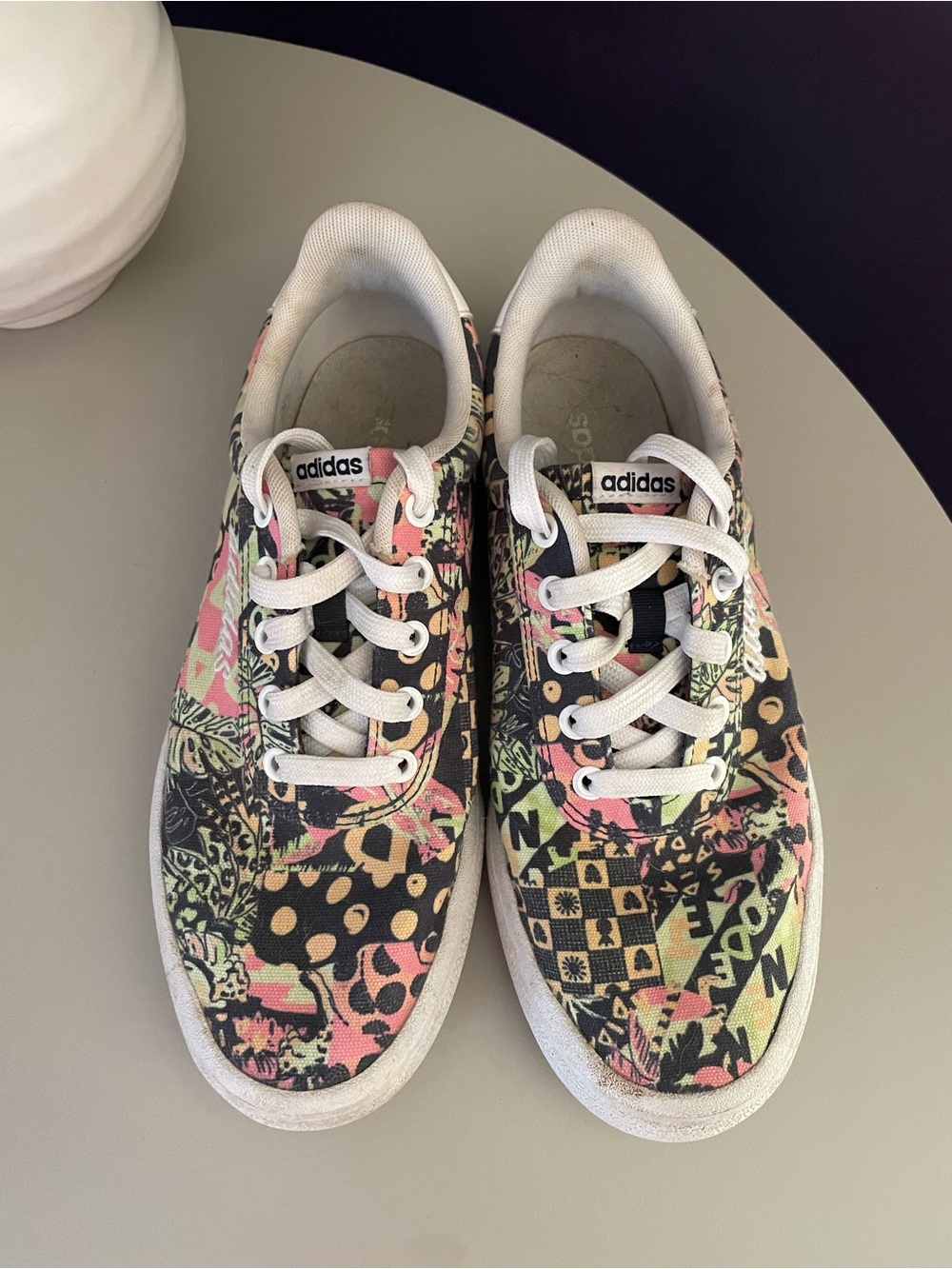 adidas Kids Multicolor Floral & Geometric Canvas Sneakers - Pink, Green, Black - Picture 2 of 4